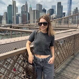 Cropped Sweater Short leaves Grey Zara Knit